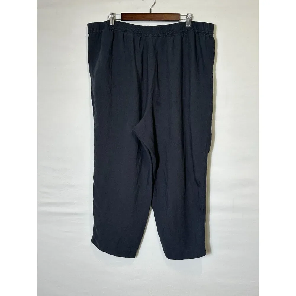 H&M Linen Blend Dark Gray Plus Size Pull Up Pants Size XXL Slash Pockets Casual
